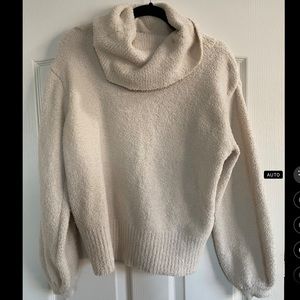 Fuzzy cream cowl neck sweater - size M